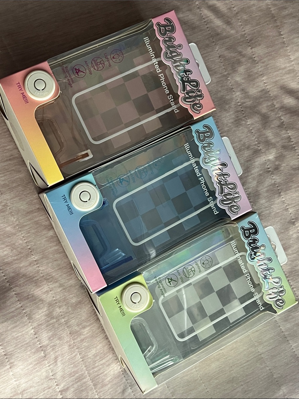 Brightlife Illuminated Checkered Phone Stand. Pink, green or blue!